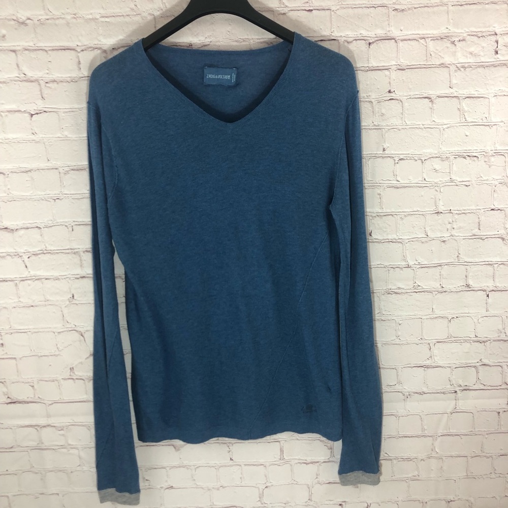 Zadig & Voltaire Blue Long Sleeve V‑Neck Tee